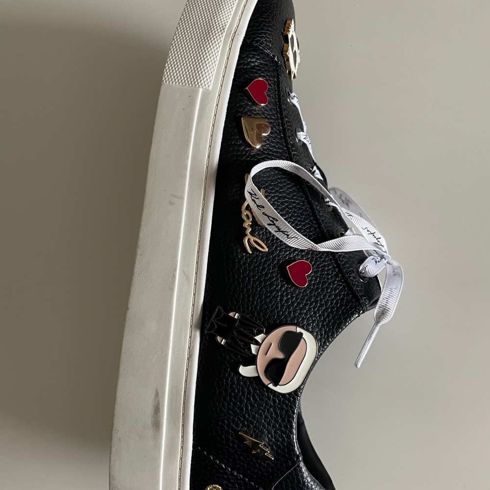 Karl Lagerfeld Black Sneakers with Heart and Cat Accents - Picture 3 of 9